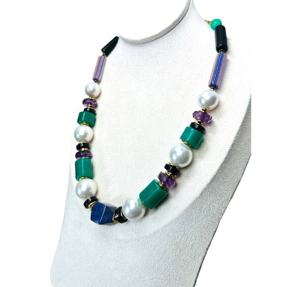 Vintage Signed ELLELLE Beaded Statement Necklace  Made in Italy - Picture 2 of 5